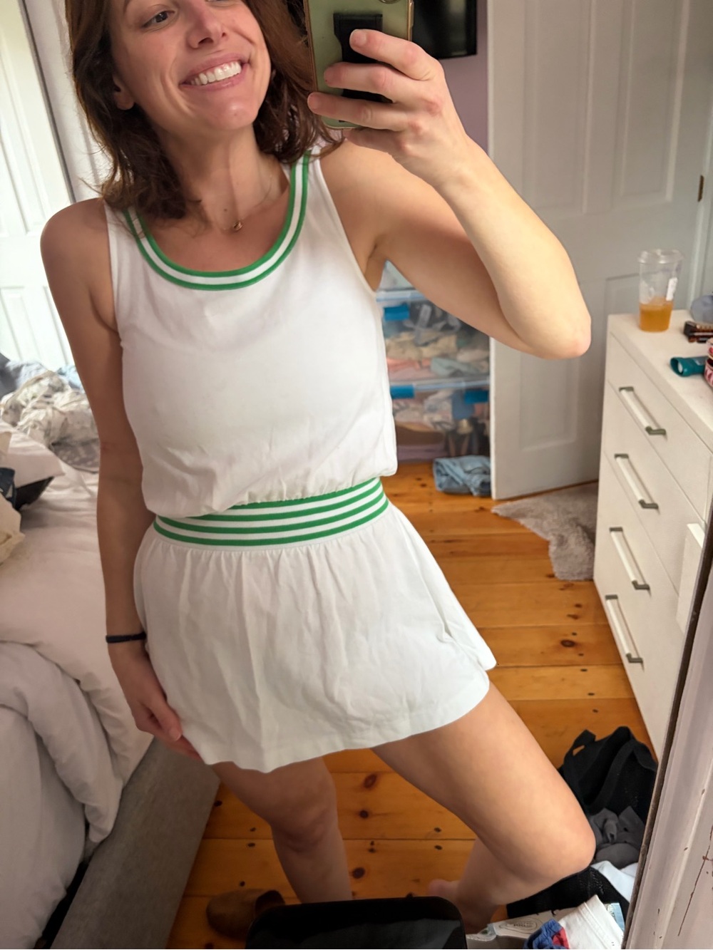 Club & Court Ashby Dress White Green Trim Tennis Dress XS